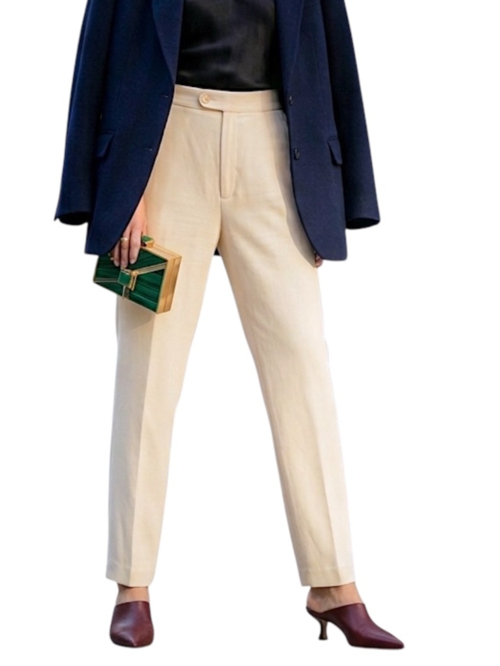 Vtg 90s minimalist quiet luxury cream straight leg high rise tailored trousers 8